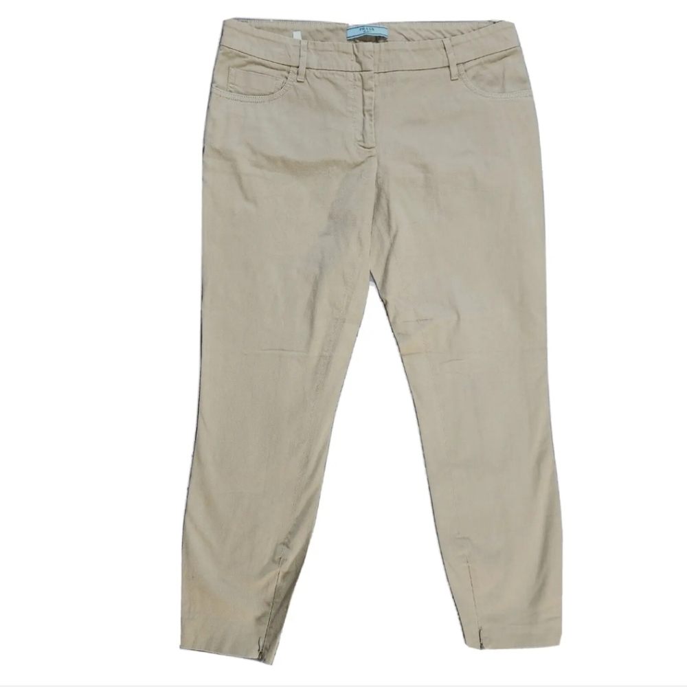 PRADA Ankle Zip Chino Pants Sz 42 / 8 US Khaki Cotton Twill